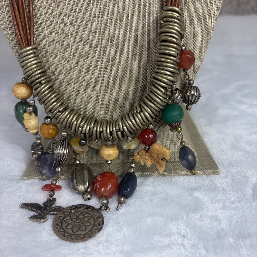 Unbranded Statement Necklace Women OS Brown Mixed Media Wearable Art Tribal